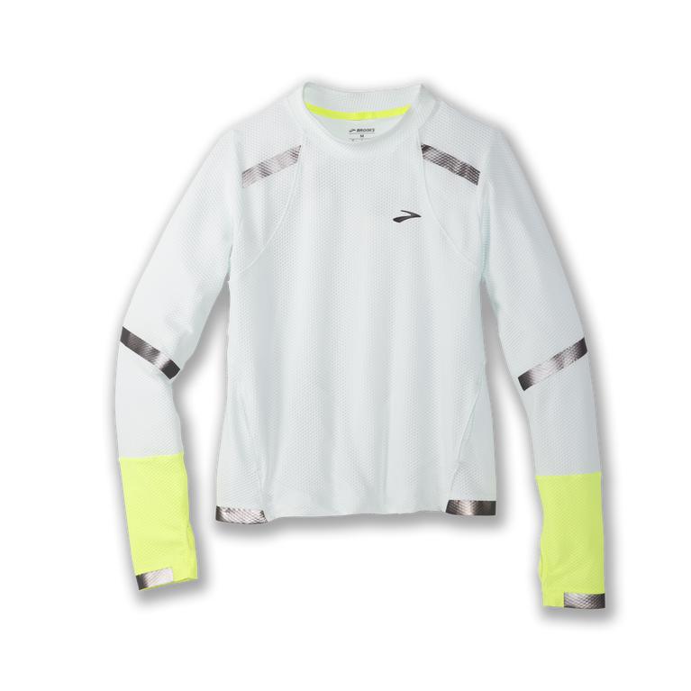 Brooks Carbonite Women's Long Sleeve Running Shirt - Icy Grey/Nightlife/GreenYellow (01392-JHZG)